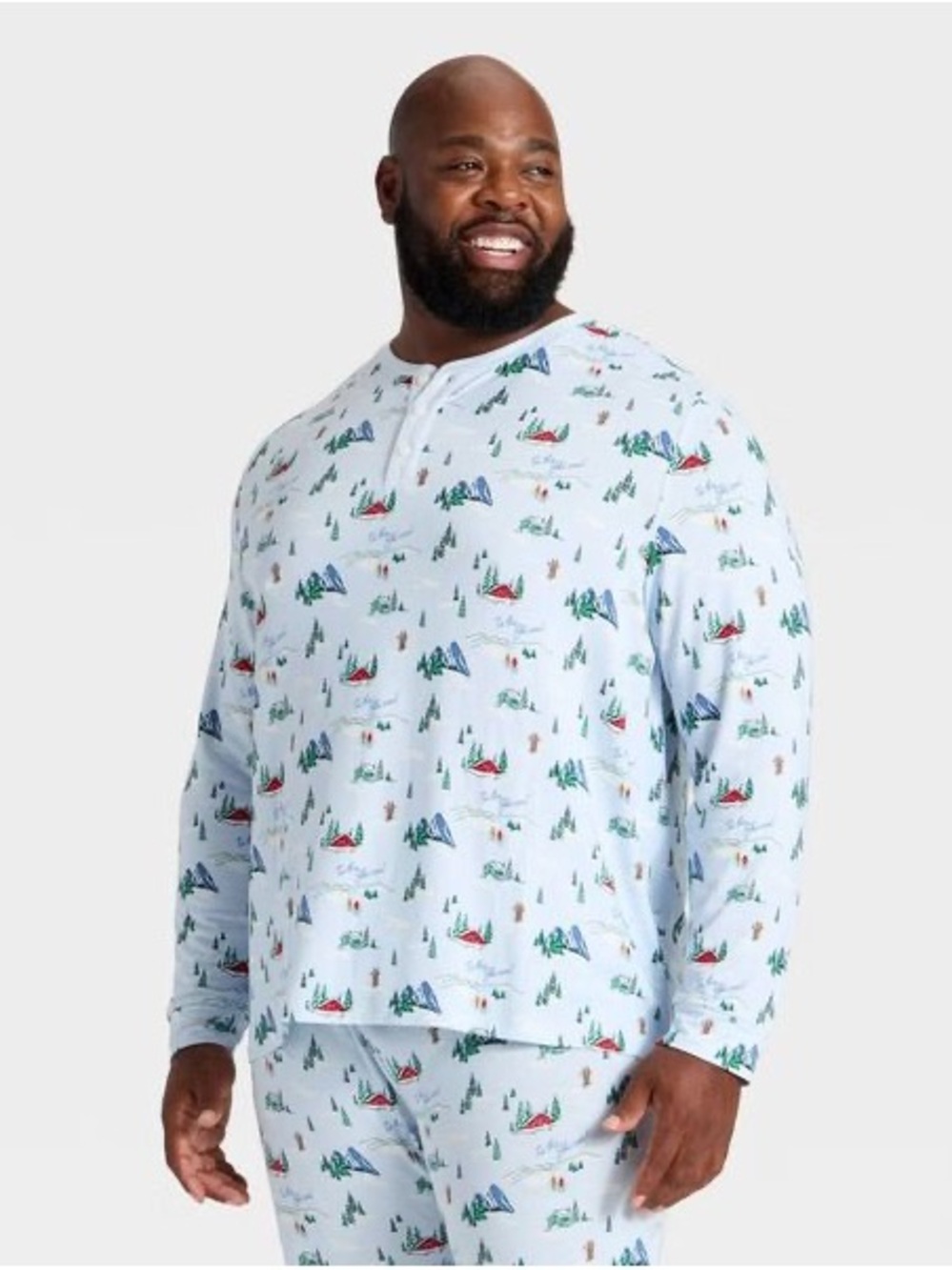 Wondershop Light Blue Holiday Cabin Print Henley Shirt